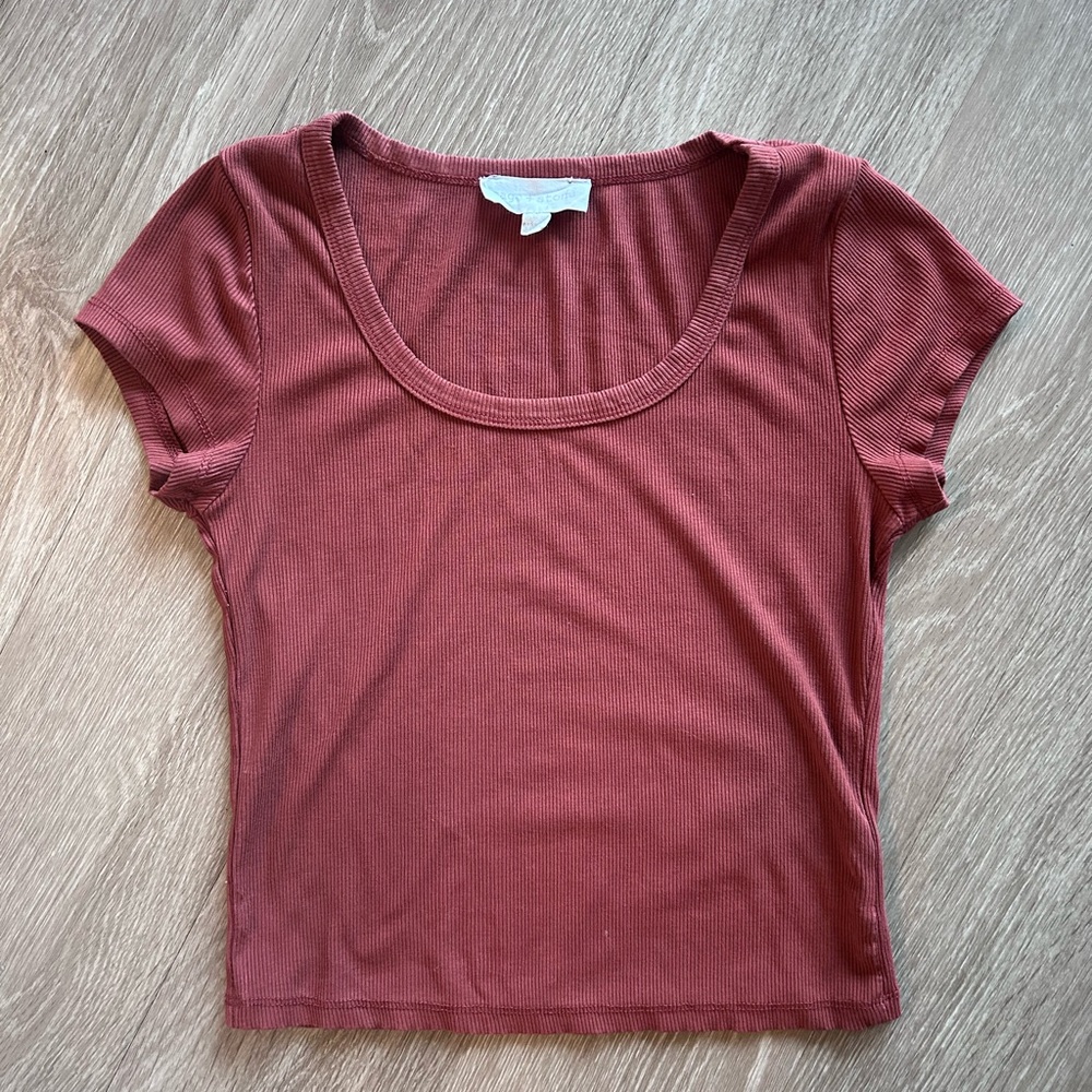Sage + Stone Ribbed Crop Top Rose Rust Small